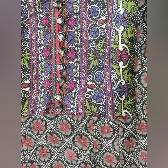 𝅺70s Batwing Vintage Paisley Geometric Impressionist Print Prairie Empire Dress - Picture 7 of 15